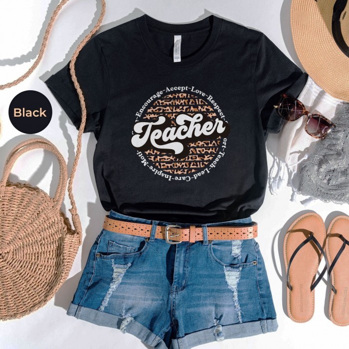 Teacher Retro Leopard Print Shirt, Teacher Retro Shirts, Teacher T-Shirts