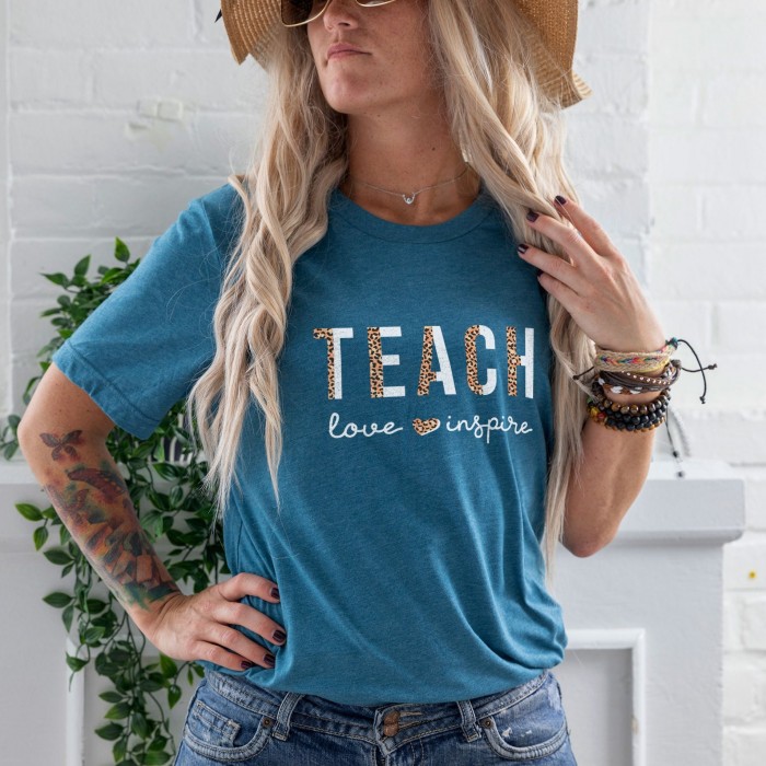 Leopard Print Teacher Shirts, Teach Love Inspire Shirt