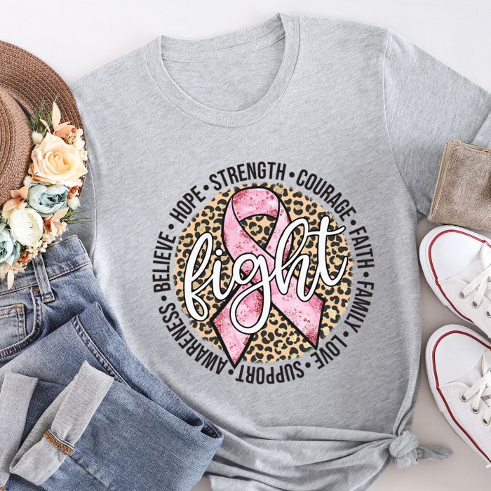 Fight Breast Cancer Shirt, Leopard Breast Cancer Tee, Cancer Shirt