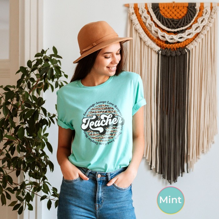 Teacher Retro Leopard Print Shirt, Teacher Retro Shirts, Teacher T-Shirts