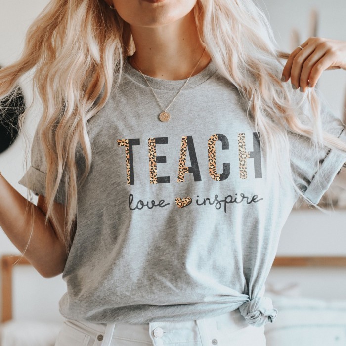 Leopard Print Teacher Shirts, Teach Love Inspire Shirt