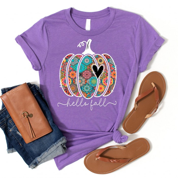 Hello Fall Boho T shirt, Pumpkin Comfort Color Shirt, Watercolor Pumpkins