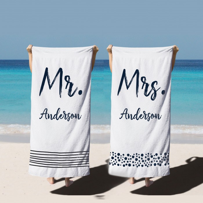 Personalized Mr. and Mrs. Towel, Customized Beach Towel, Honeymoon Gift, Bridal Shower Gift, Bride Beach Towel, Gift For Groom Honeymoon Gift