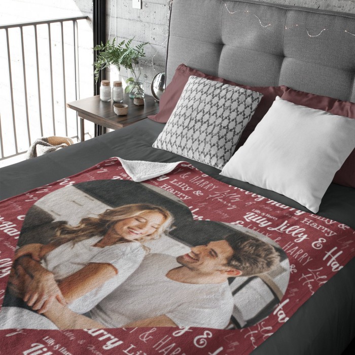 Couple Blanket With Portrait and Names, Personalized Photo Throw, Custom Valentine s Day Gift, Gift For Her, Gift For Him, Wedding Gift