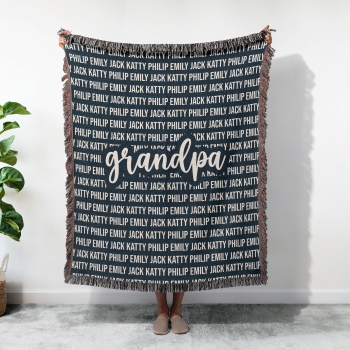 Personalized Grandparent Woven Blanket, Custom Christmas Gift For Mom/Dad, Grandchildren Name Tapestry, Keepsake Quilt Blanket Present