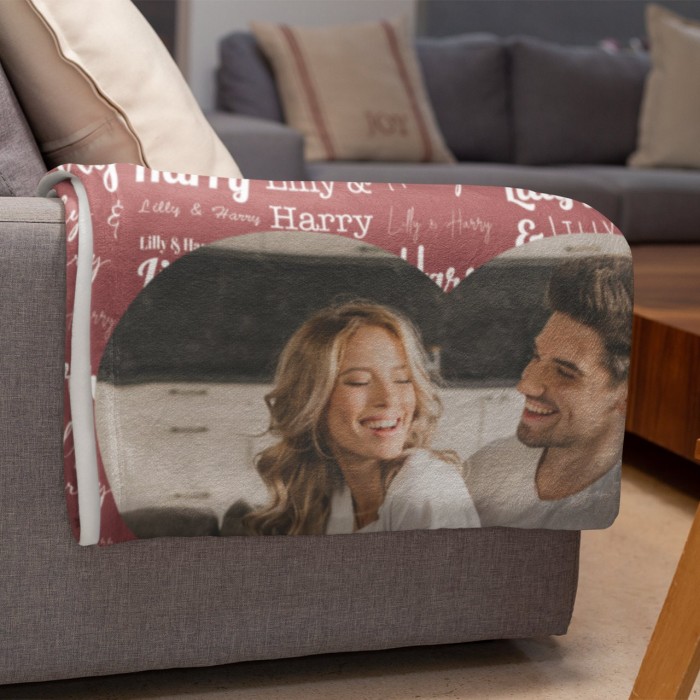 Couple Blanket With Portrait and Names, Personalized Photo Throw, Custom Valentine s Day Gift, Gift For Her, Gift For Him, Wedding Gift