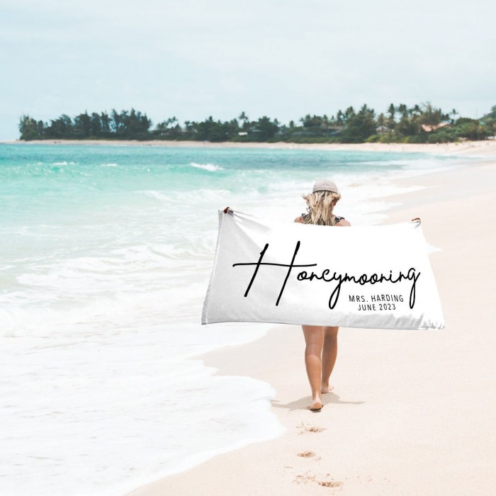 Personalized Wedding Gift For Bride, Honeymooning Beach Towel, Custom Mrs. Name Towel, Honeymoon Gift, Bridal Shower Gift