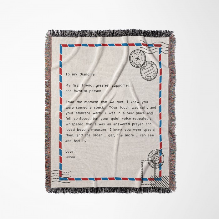 Customized Letter Woven Blanket, Personalized Handwritten Style Fringed Quilt, Christmas Gift For Mom/Dad, Grandma Keepsake Gift, Love Letter