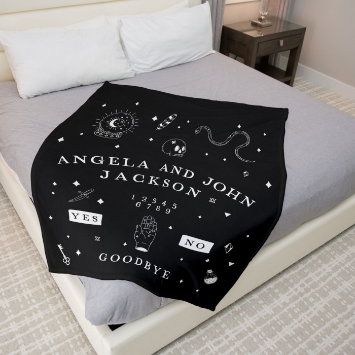 Custom Name Spirit Board Blanket, Gothic Halloween Decor, Halloween Gift, Personalized Couch Throw, Spooky Handmade House Decor