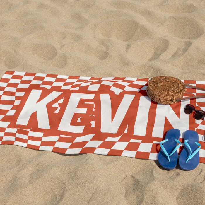 Retro Checkered Beach Towel, Personalized Bath Towel, Birthday Vacation Gift, Bachelorette Party Favors, Kids Towels, Custom Gifts