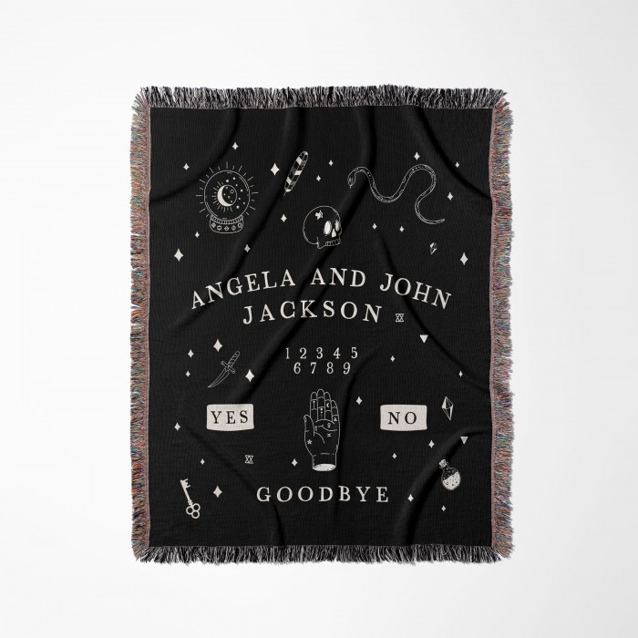 Custom Spirit Board Woven Blanket, Gothic Halloween Tapestry With Name, Personalized Couch Throw, Spooky Handmade House Decor