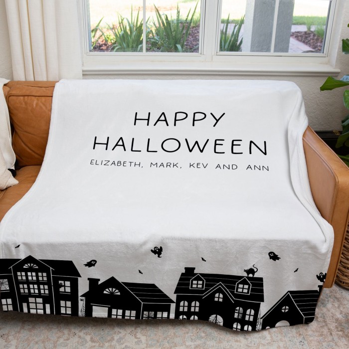 Personalized Family Blanket, Haunted Houses Halloween Blanket, Gothic House Decor, Spooky Couch Throw, Witchy Decor, Custom Presents