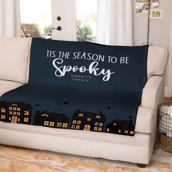 Personalized Family Blanket, Haunted Houses Halloween Blanket, Gothic House Decor, Spooky Couch Throw, Witchy Decor, Custom Presents