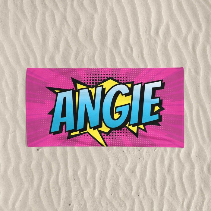 Custom Name Pop-Art Beach Towel, Comic Book Style Personalized Towel, Gift For Kids, Birthday Gift, Gift For Dad, Gift For Mom, Pool Towel