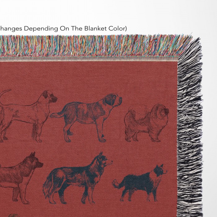 Dog Breeds Fringed Woven Blanket, Gift For Dog Lovers, Bohemian Animal Couch Throw, Present For Dog Mom/Dog Dad, Housewarming Gift
