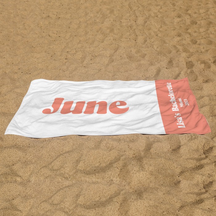 Custom Name and Text Beach Towel with Retro Font, Personalized Summer Camp Towels, Bachelorette Party Gift, Lake Beach House Towels
