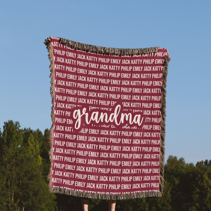 Personalized Grandparent Woven Blanket, Custom Christmas Gift For Mom/Dad, Grandchildren Name Tapestry, Keepsake Quilt Blanket Present