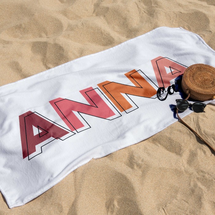 Solid Bold Font Style Personalized Towel, Multi Color Font Design Beach Towel, Bachelorette Trip, Birthday Vacation Gift, Bridesmaid Gift