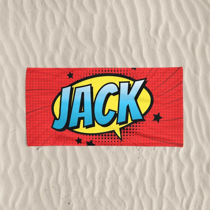 Custom Name Pop-Art Beach Towel, Comic Book Style Personalized Towel, Gift For Kids, Birthday Gift, Gift For Dad, Gift For Mom, Pool Towel