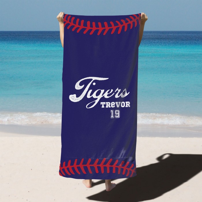 Custom Baseball Team Towel, Sports Personalized Beach Towel, Personalized Bath Towel, Number And Name Pool Towel
