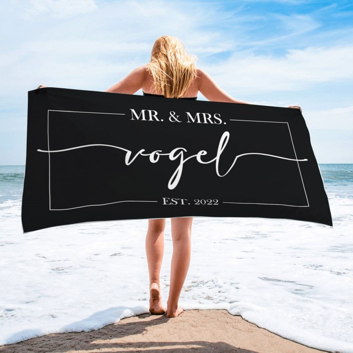 Mr. and Mrs. Custom Beach Towel, Bride Beach Towel, Personalized Beach Towel, Custom Beach Towel,Bachelorette Bride Beach Towel