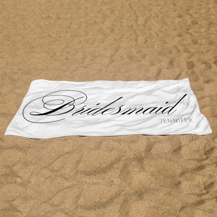 Custom Name Bridesmaid Towels, Gift for Groom, Gift for Maid of Honor, Bachelorette Party Favor, Honeymoon Vacation Gift, Bride Beach Towel