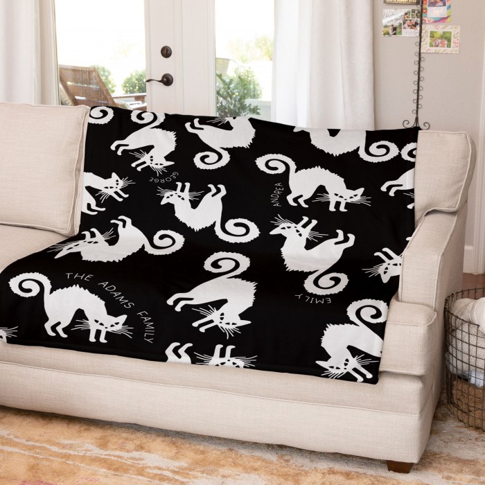 Personalized Couch Throw, Family Name Halloween Blanket, Black Cat Halloween Decor, Gift For Mom, Gift For Dad, Custom Handmade Home Decor