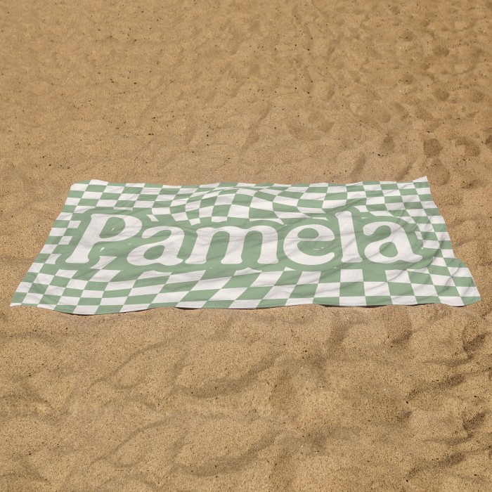 Retro Checkered Beach Towel, Personalized Bath Towel, Birthday Vacation Gift, Bachelorette Party Favors, Kids Towels, Custom Gifts
