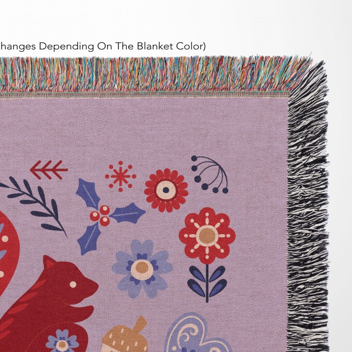 Personalized Christmas Folk Pattern Woven Tapestry, Scandinavian Art Blanket, Norwegian Swedish Sofa Throw, Woodland Animals, Christmas Gift