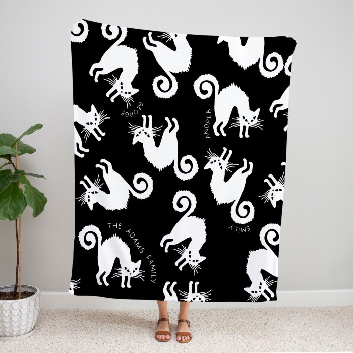 Personalized Couch Throw, Family Name Halloween Blanket, Black Cat Halloween Decor, Gift For Mom, Gift For Dad, Custom Handmade Home Decor