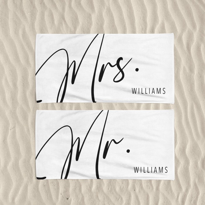 Personalized Mr. and Mrs. Bath Towels, Custom  Beach Towel, Newlywed Gift, Groom Gift, Honeymoon, Bachelorette Trip, Bridal Shower Gift