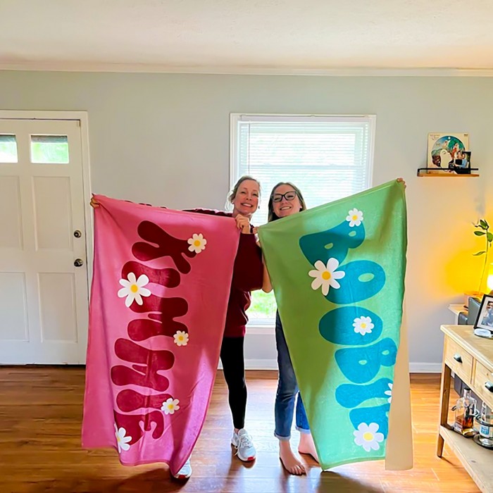 Personalized  Groovy 70 s Design, Retro Style Custom Name Beach Towel, Hippie Vintage Flowers, Personalized Pool Towel, Vacation Birthday Gift