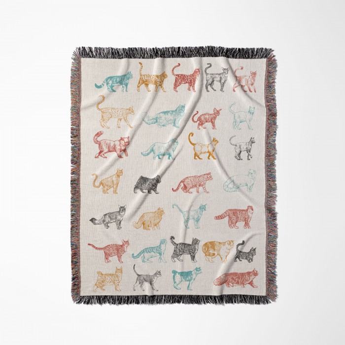 Cat Breeds Fringed Woven Blanket, Gift For Cat Lovers, Bohemian Animal Couch Throw, Present For Cat Mom/Cat Dad, Housewarming Gift