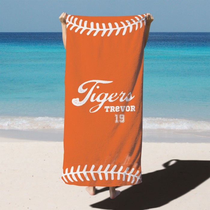 Custom Baseball Team Towel, Sports Personalized Beach Towel, Personalized Bath Towel, Number And Name Pool Towel