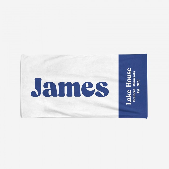 Custom Name and Text Beach Towel with Retro Font, Personalized Summer Camp Towels, Bachelorette Party Gift, Lake Beach House Towels