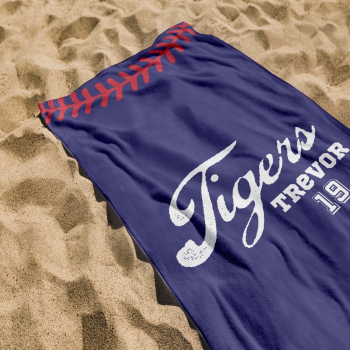 Custom Baseball Team Towel, Sports Personalized Beach Towel, Personalized Bath Towel, Number And Name Pool Towel