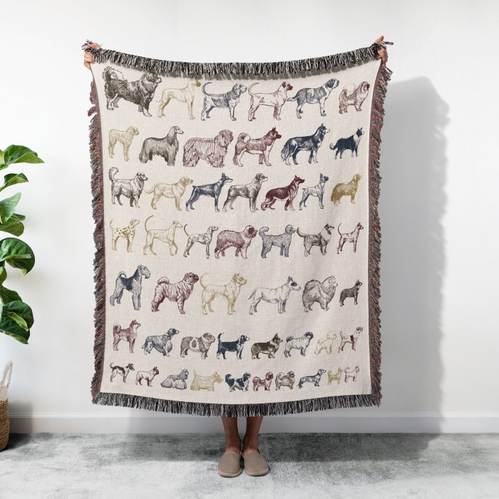 Dog Breeds Fringed Woven Blanket, Gift For Dog Lovers, Bohemian Animal Couch Throw, Present For Dog Mom/Dog Dad, Housewarming Gift
