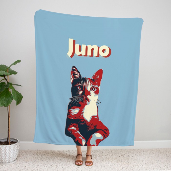 Custom Pop Art Blanket Using Pet Photo + Name, Personalized Pet Gift, Gift For Dog Lovers, Dog Dad Gift, Cat Face Blanket, Cat Mom Gift
