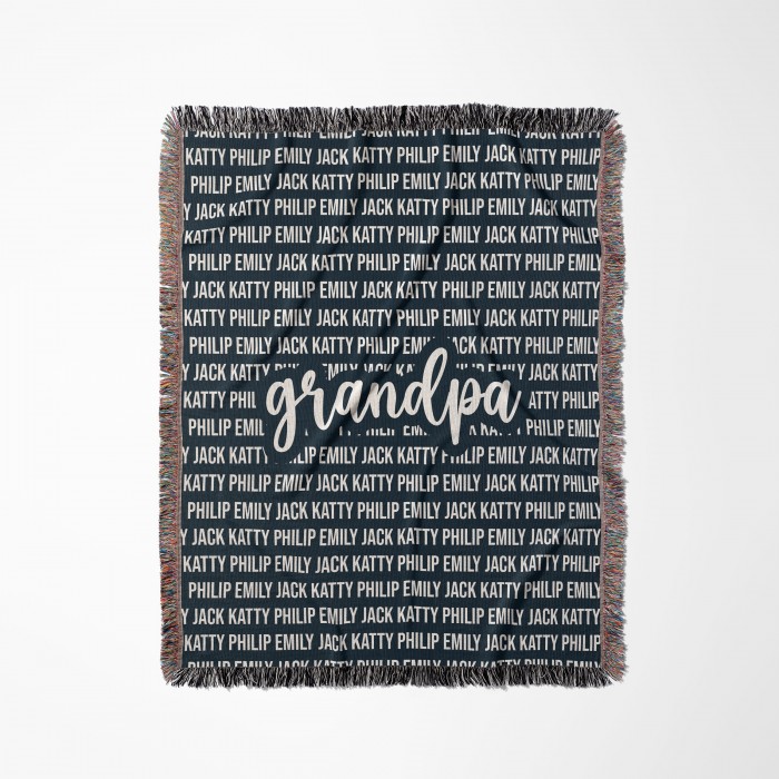 Personalized Grandparent Woven Blanket, Custom Christmas Gift For Mom/Dad, Grandchildren Name Tapestry, Keepsake Quilt Blanket Present