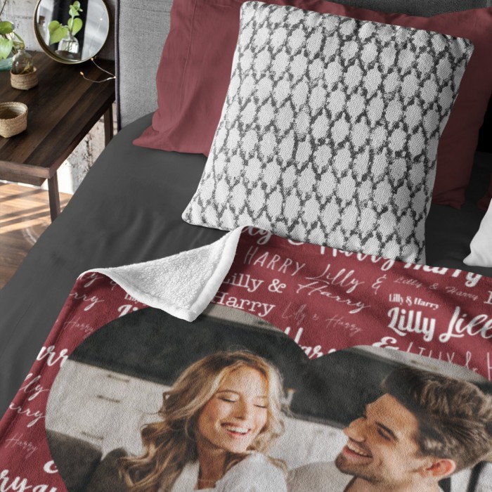 Couple Blanket With Portrait and Names, Personalized Photo Throw, Custom Valentine s Day Gift, Gift For Her, Gift For Him, Wedding Gift