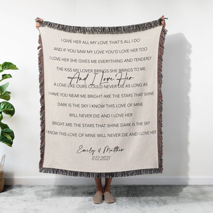Custom Song Lyric Woven Tapestry, Personalized Anniversary Gift, Christmas Present For Couples, Keepsake Blanket, Gift For Mom/Dad