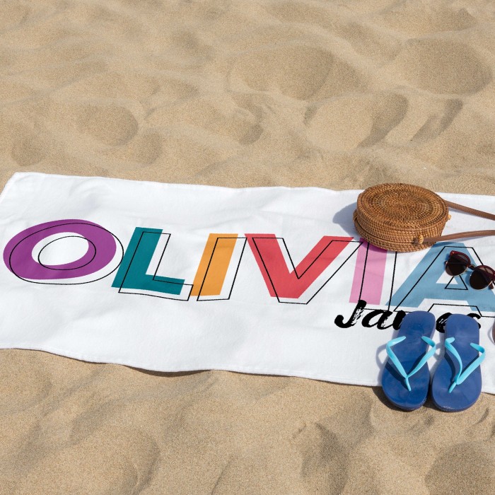 Solid Bold Font Style Personalized Towel, Multi Color Font Design Beach Towel, Bachelorette Trip, Birthday Vacation Gift, Bridesmaid Gift