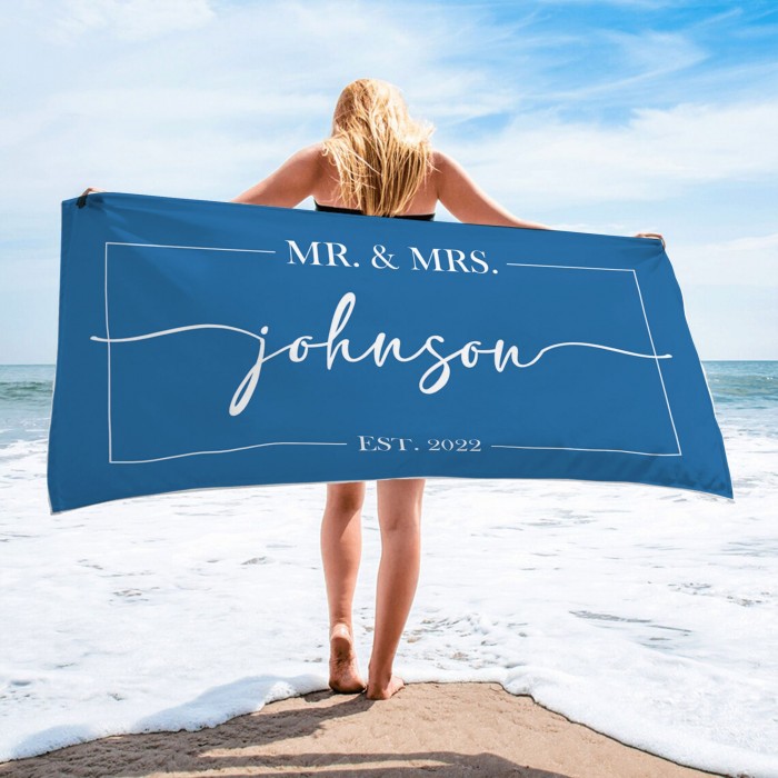Mr. and Mrs. Custom Beach Towel, Bride Beach Towel, Personalized Beach Towel, Custom Beach Towel,Bachelorette Bride Beach Towel