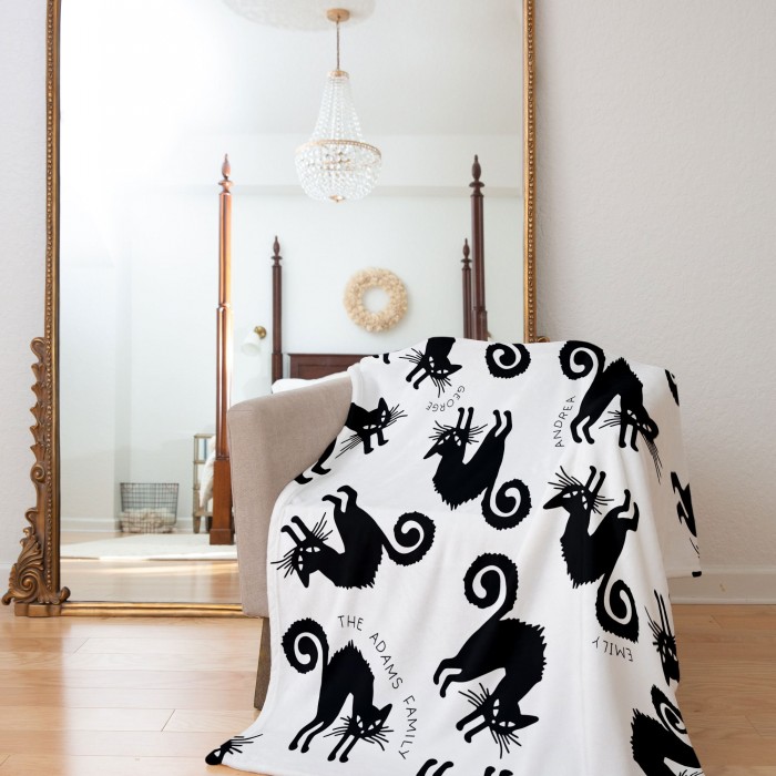 Personalized Couch Throw, Family Name Halloween Blanket, Black Cat Halloween Decor, Gift For Mom, Gift For Dad, Custom Handmade Home Decor