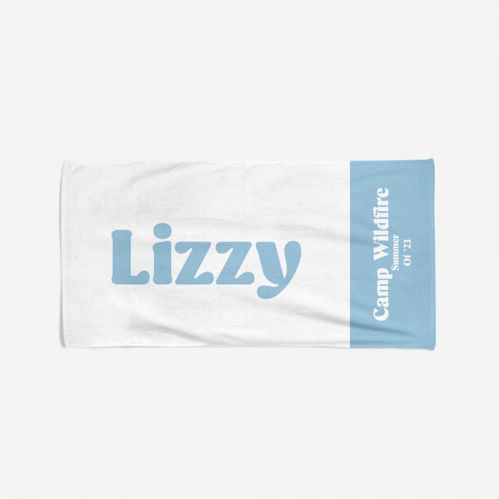 Custom Name and Text Beach Towel with Retro Font, Personalized Summer Camp Towels, Bachelorette Party Gift, Lake Beach House Towels