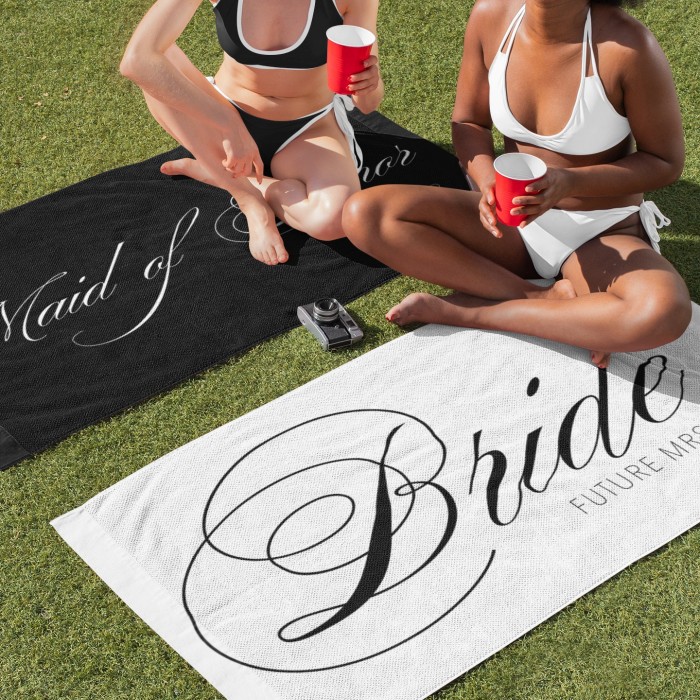 Custom Name Bridesmaid Towels, Gift for Groom, Gift for Maid of Honor, Bachelorette Party Favor, Honeymoon Vacation Gift, Bride Beach Towel