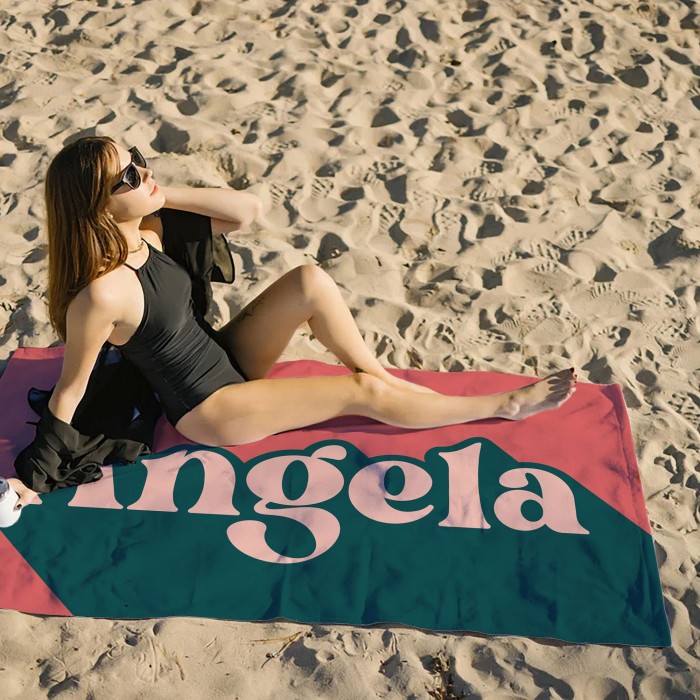 Personalized Text Shadow Effect Towel, Custom Multicolor Beach Towel, Bachelorette Party Pool Towel, Bridal Shower Gift, Vacation Birthday Gift