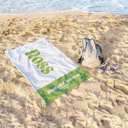 Custom Name and Text Beach Towel with Retro Font, Personalized Summer Camp Towels, Bachelorette Party Gift, Lake Beach House Towels