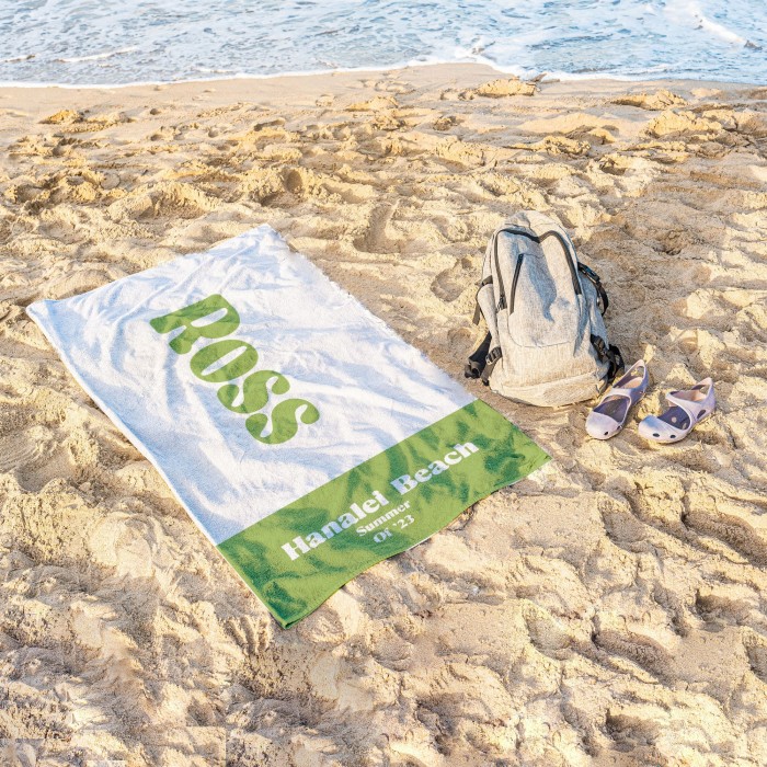 Custom Name and Text Beach Towel with Retro Font, Personalized Summer Camp Towels, Bachelorette Party Gift, Lake Beach House Towels