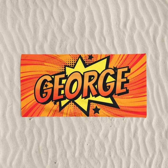 Custom Name Pop-Art Beach Towel, Comic Book Style Personalized Towel, Gift For Kids, Birthday Gift, Gift For Dad, Gift For Mom, Pool Towel